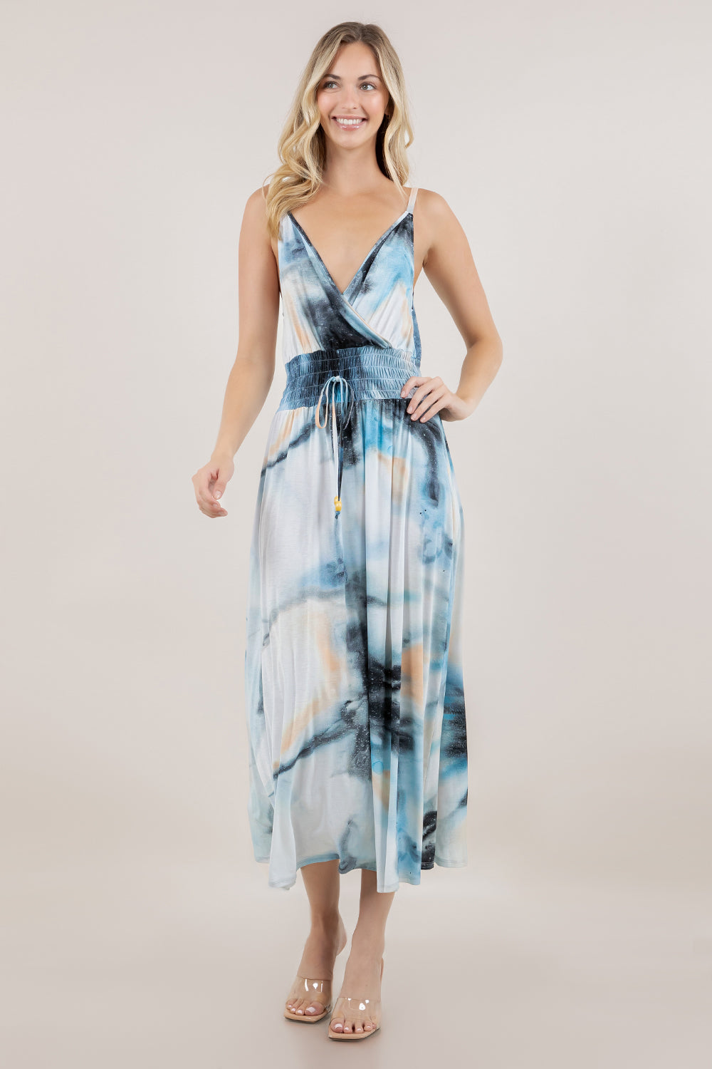 S/LESS V NECK SMOCKED MAXI DRESS D3881-MX-8154