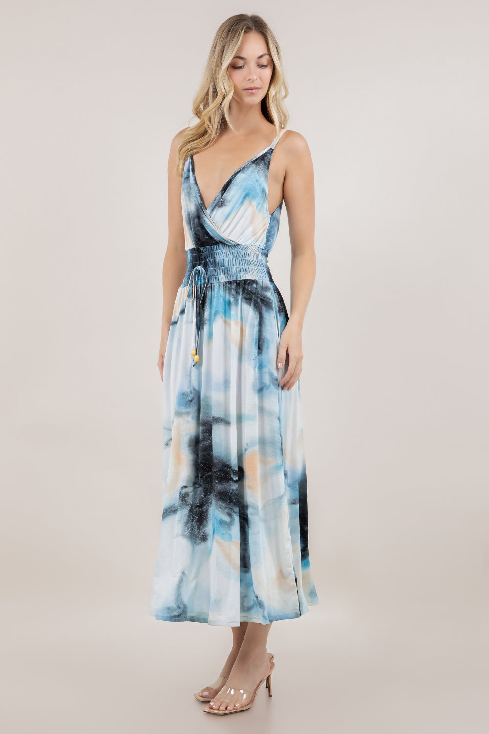 S/LESS V NECK SMOCKED MAXI DRESS D3881-MX-8154