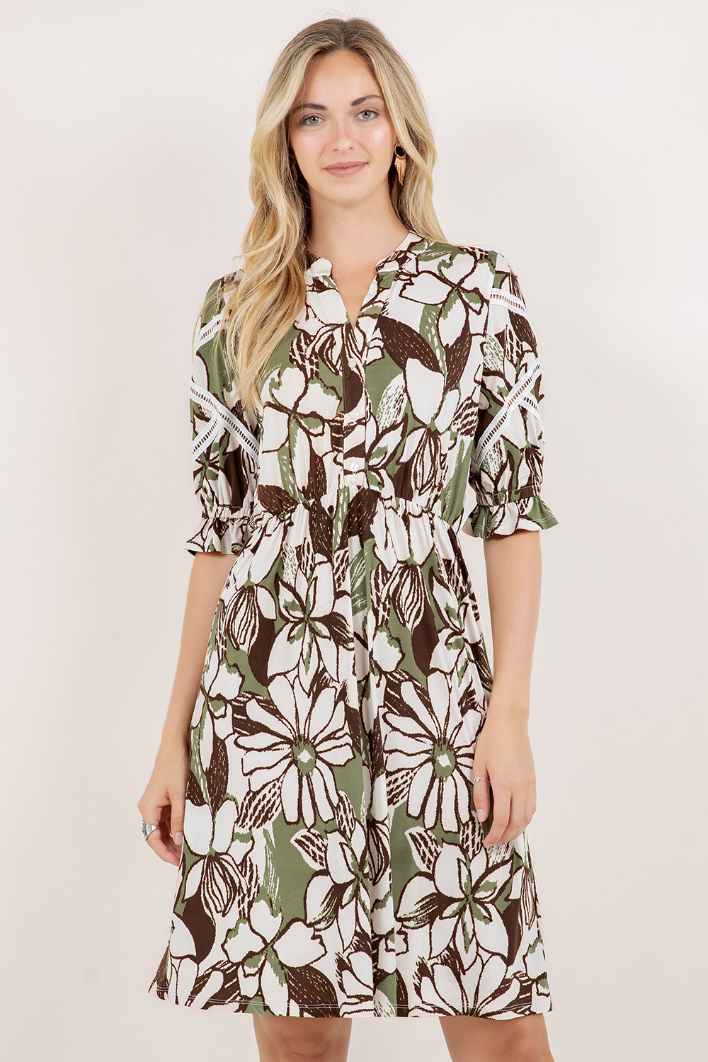 ELB/SLV BUTTON UP PEASANT DRESS D3890-174537