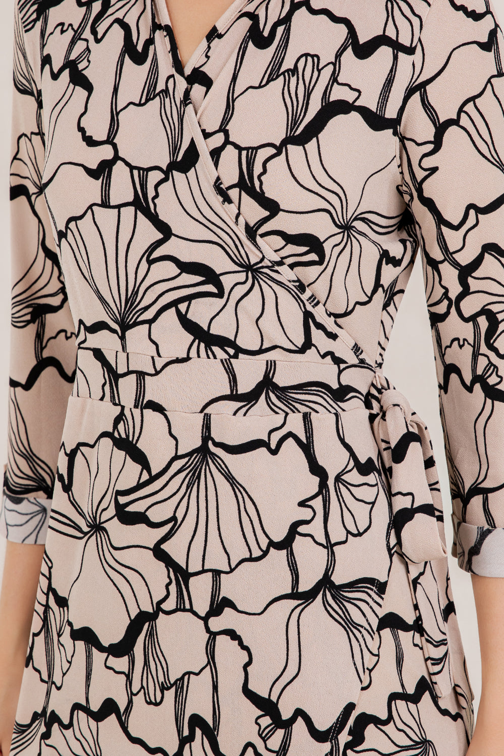 3/4 SLV COLLARED FAUX WRAP DRESS D3892-9692