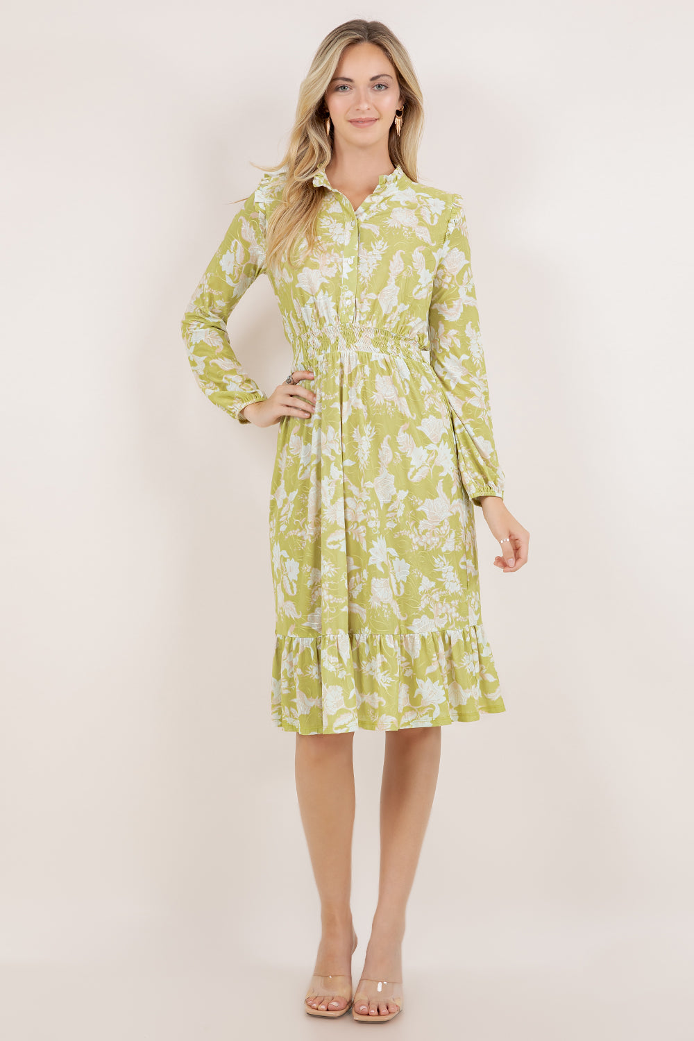 L/SLV TIERED RUFFLE MIDI DRESS D3899-2404105