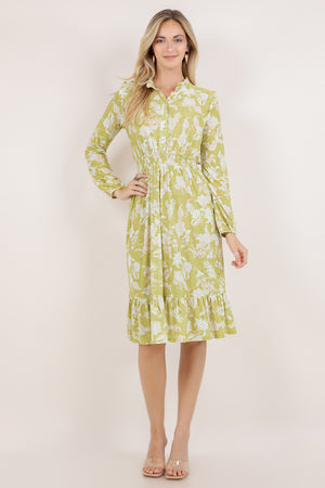 L/SLV TIERED RUFFLE MIDI DRESS D3899-2404105