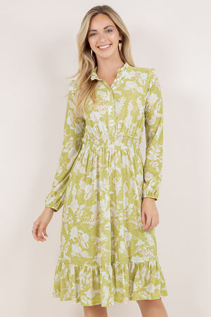 L/SLV TIERED RUFFLE MIDI DRESS D3899-2404105