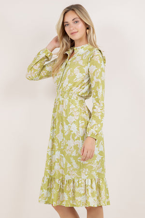 L/SLV TIERED RUFFLE MIDI DRESS D3899-2404105