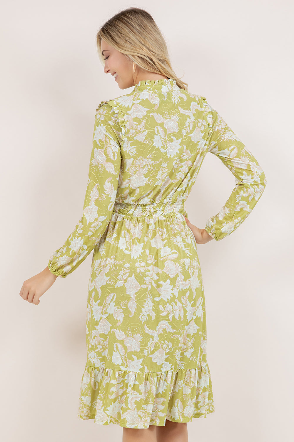 L/SLV TIERED RUFFLE MIDI DRESS D3899-2404105