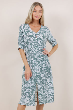 ELB/SLV BUTTONED MIDI DRESS D3900-S60206