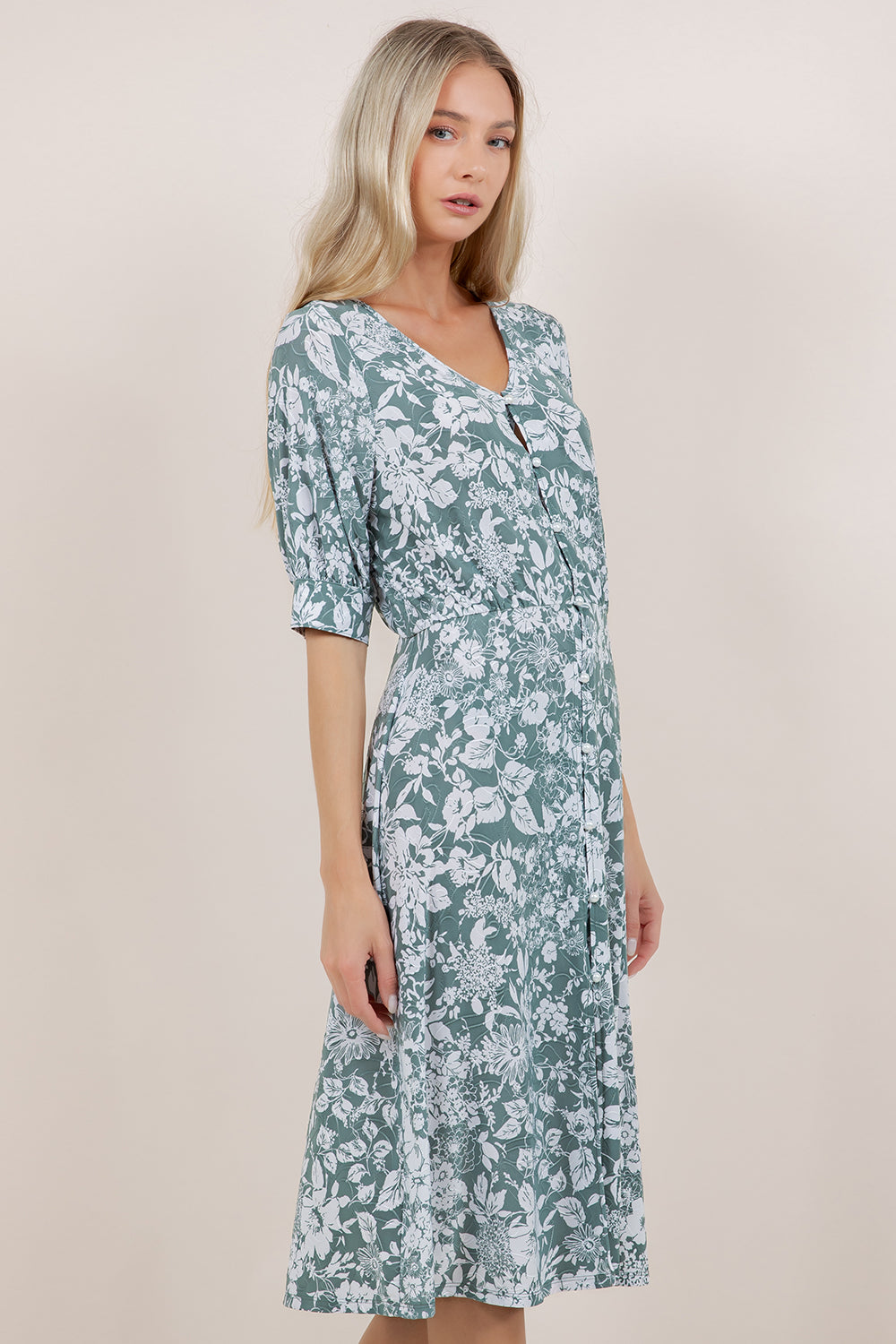 ELB/SLV BUTTONED MIDI DRESS D3900-S60206