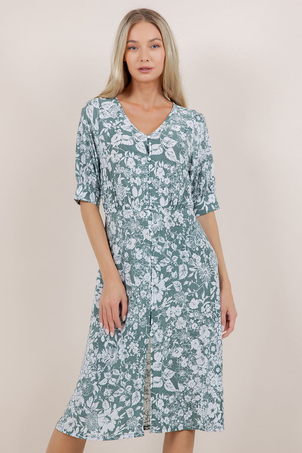 ELB/SLV BUTTONED MIDI DRESS D3900-S60206