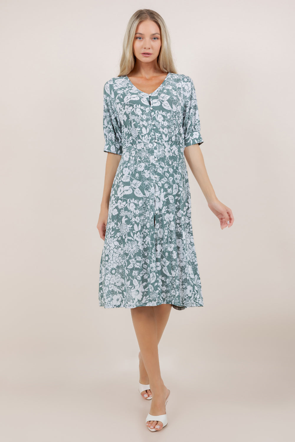 ELB/SLV BUTTONED MIDI DRESS D3900-S60206