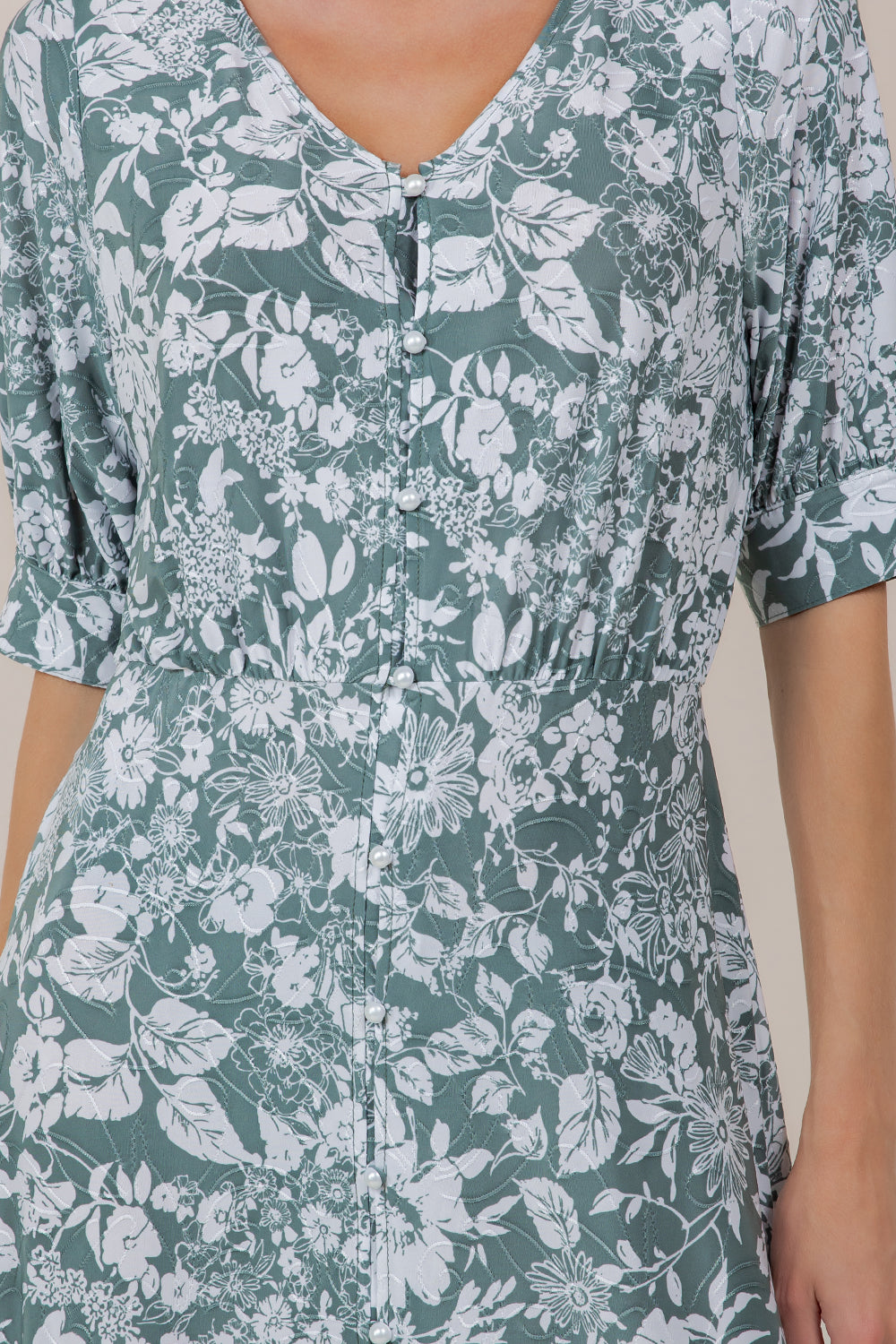 ELB/SLV BUTTONED MIDI DRESS D3900-S60206