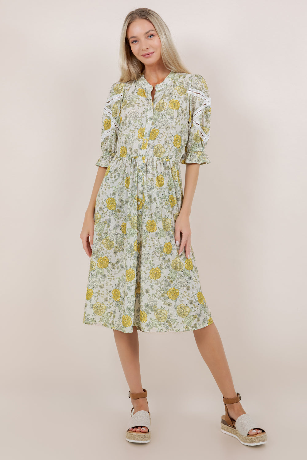 ELB/SLV BUTTON DOWN MIDI DRESS D3905-7196