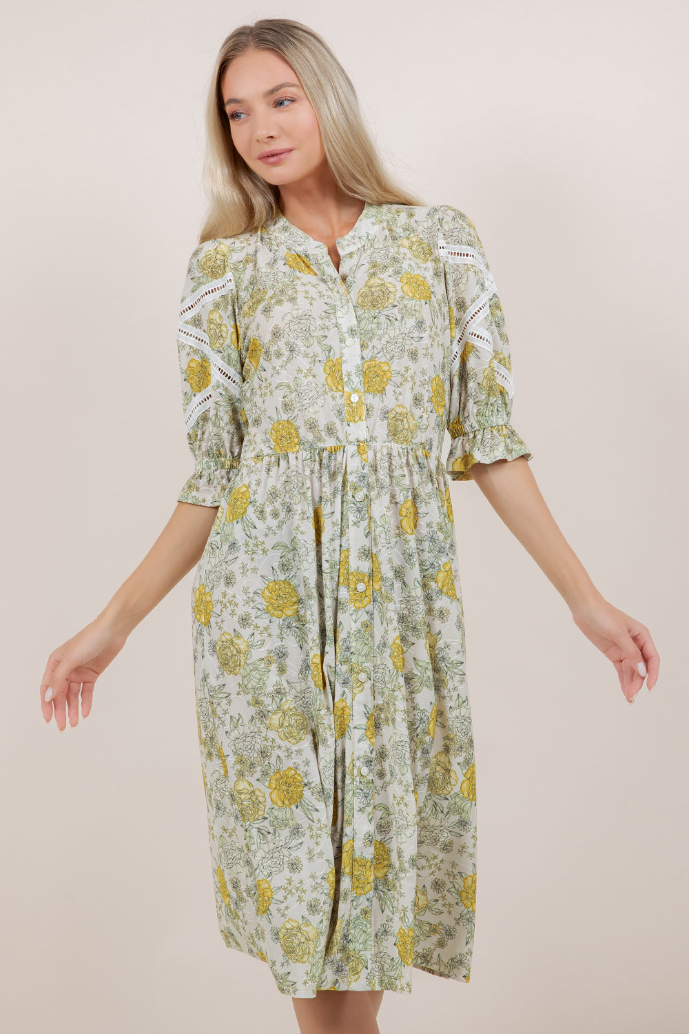 ELB/SLV BUTTON DOWN MIDI DRESS D3905-7196