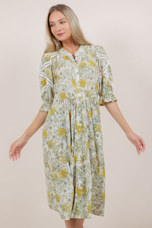 ELB/SLV BUTTON DOWN MIDI DRESS D3905-7196