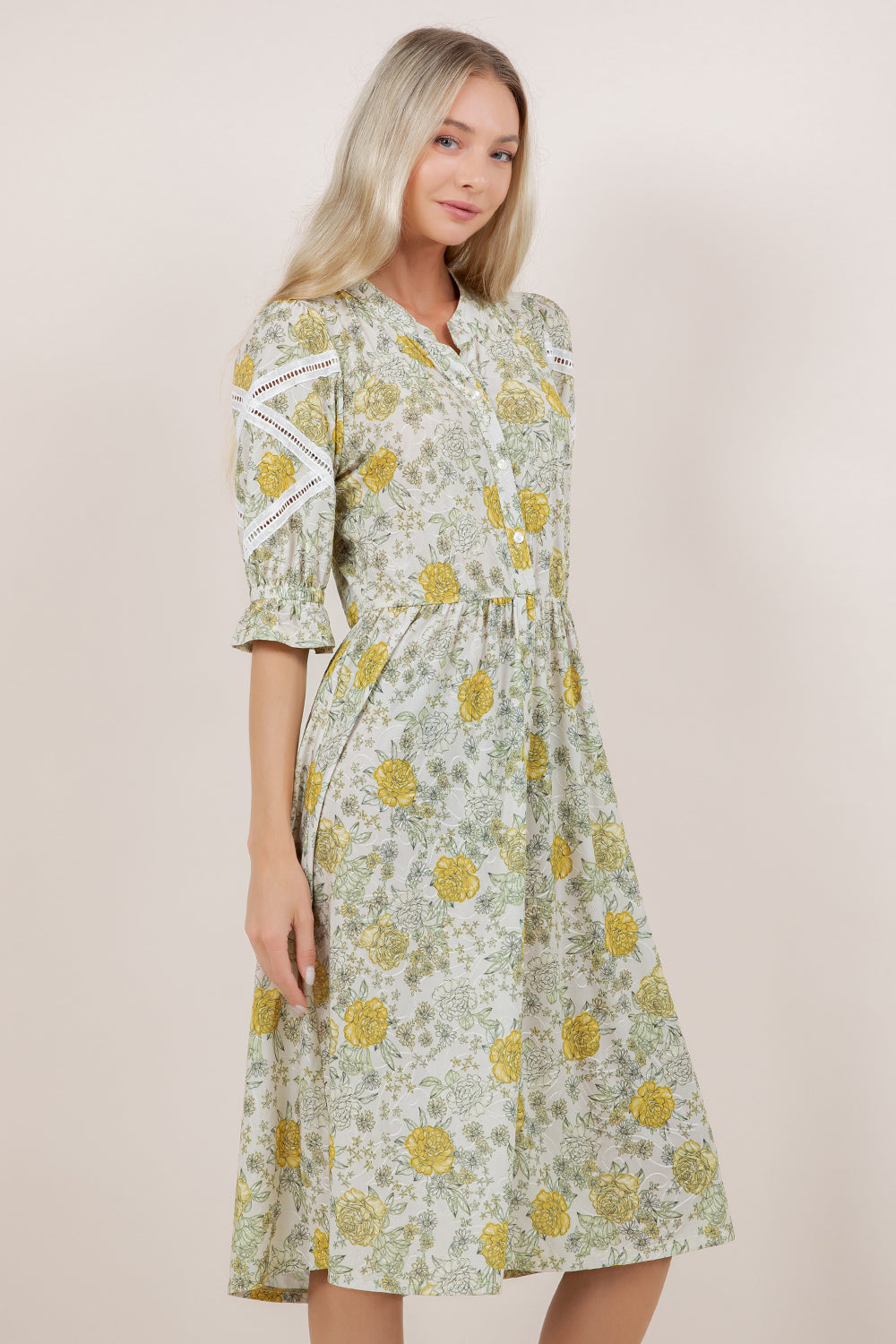 ELB/SLV BUTTON DOWN MIDI DRESS D3905-7196