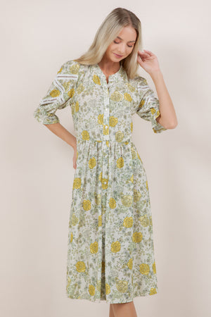 ELB/SLV BUTTON DOWN MIDI DRESS D3905-7196