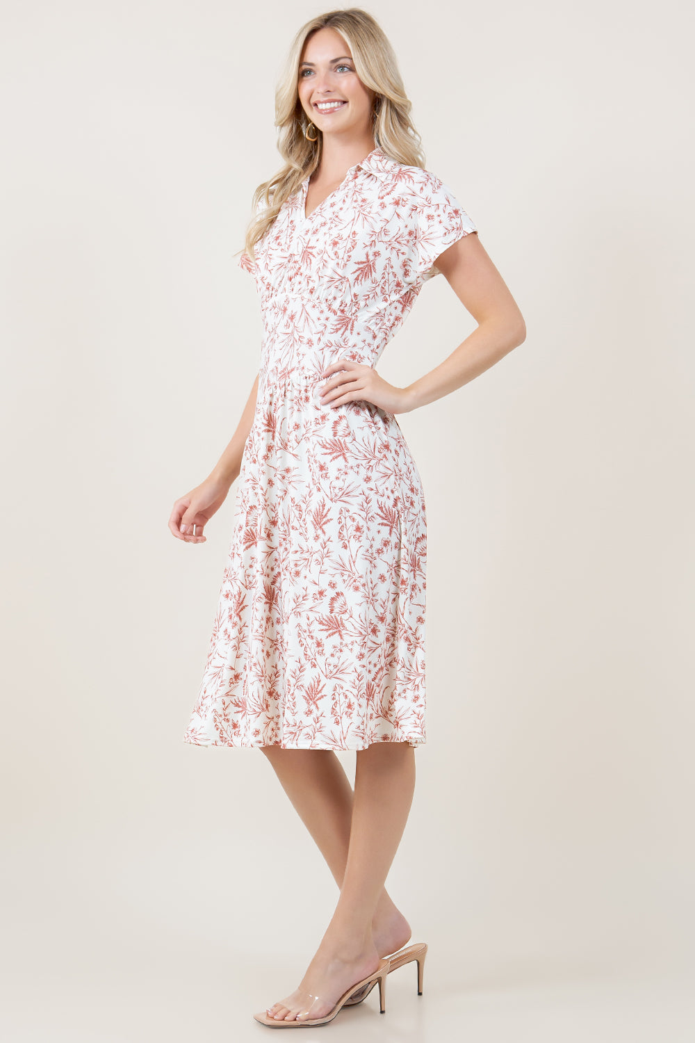 S/SLV HI WAIST JOHNNY COLLAR MIDI DRESS - D3969-MS-7984