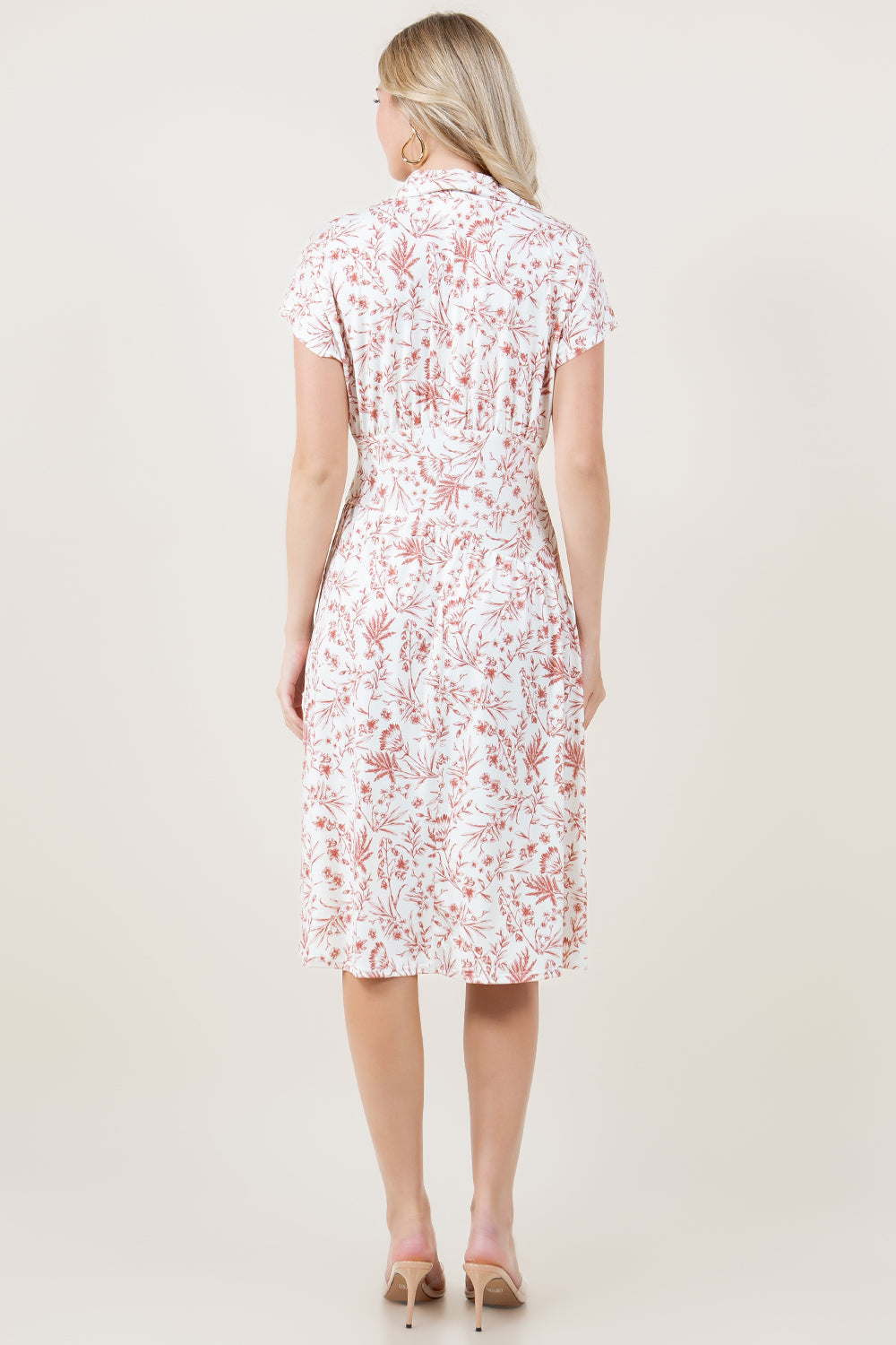 S/SLV HI WAIST JOHNNY COLLAR MIDI DRESS - D3969-MS-7984