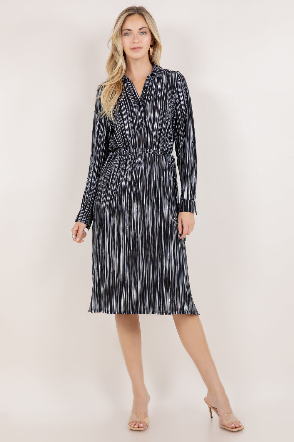 L/SLV DRAWSTRING WAIST SHIRT DRESS D3971-A4686