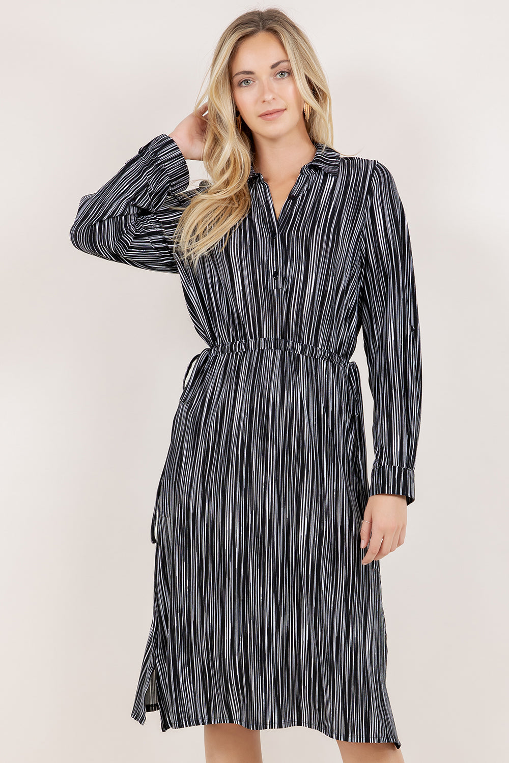 L/SLV DRAWSTRING WAIST SHIRT DRESS D3971-A4686