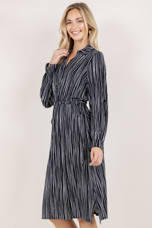 L/SLV DRAWSTRING WAIST SHIRT DRESS D3971-A4686