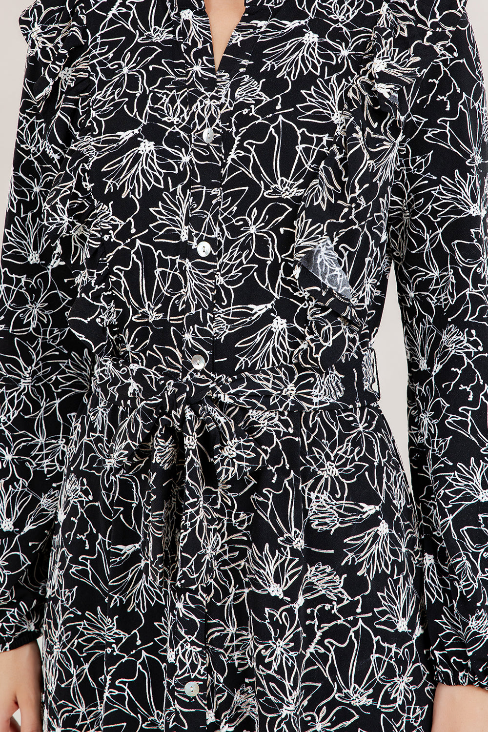L/SLV RUFFLE BUTTON UP SHIRT DRESS D3974-A11671