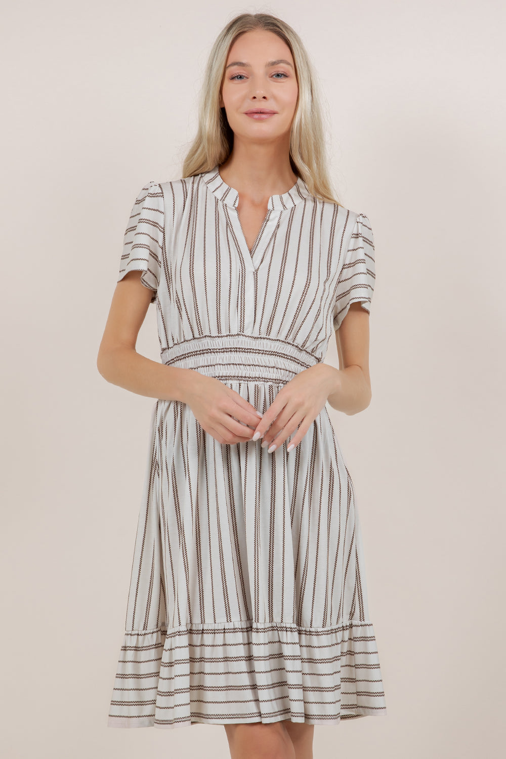 S/SLV SMOCK WAIST MIDI DRESS D3993-2505084
