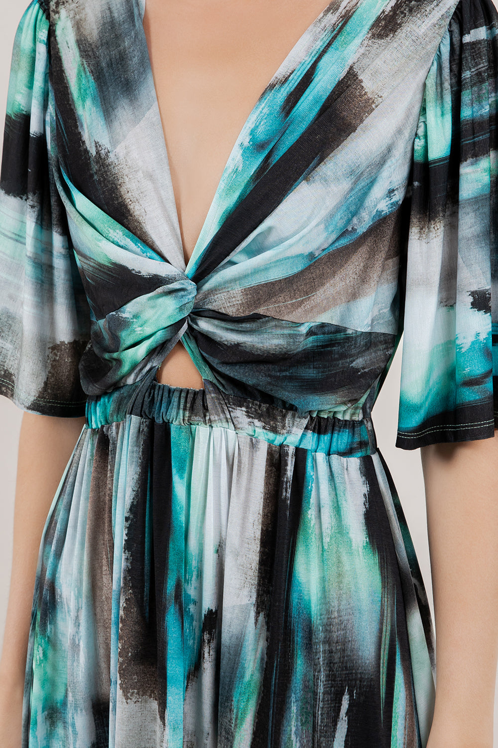 ELB/SLV TWIST FRONT MIDI DRESS D4009-8141