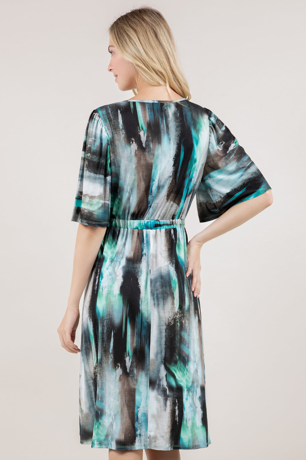 ELB/SLV TWIST FRONT MIDI DRESS D4009-8141