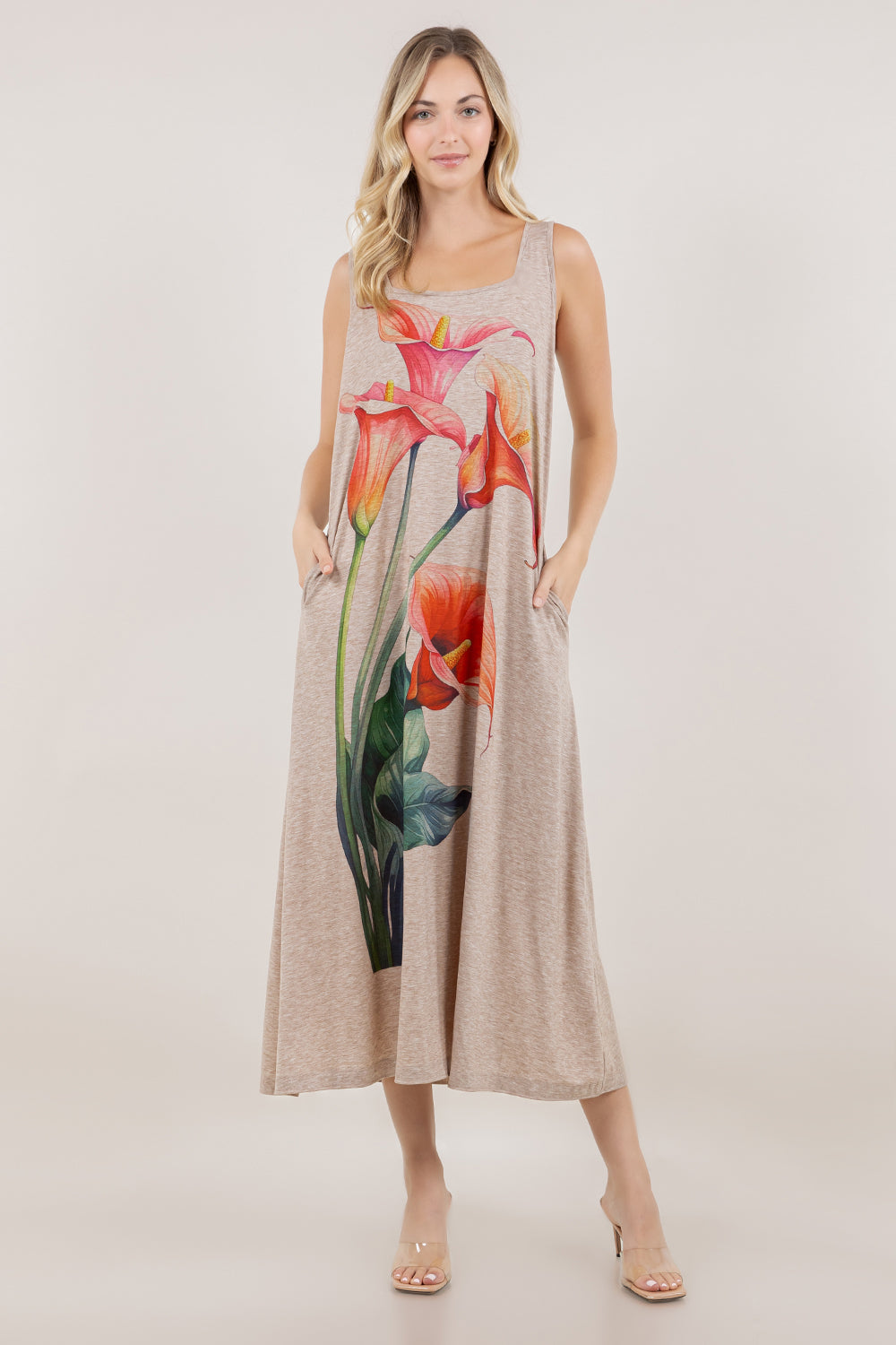 S/LESS SQUARE NECK GODET MAXI DRESS D4030-SBLM-LILIES