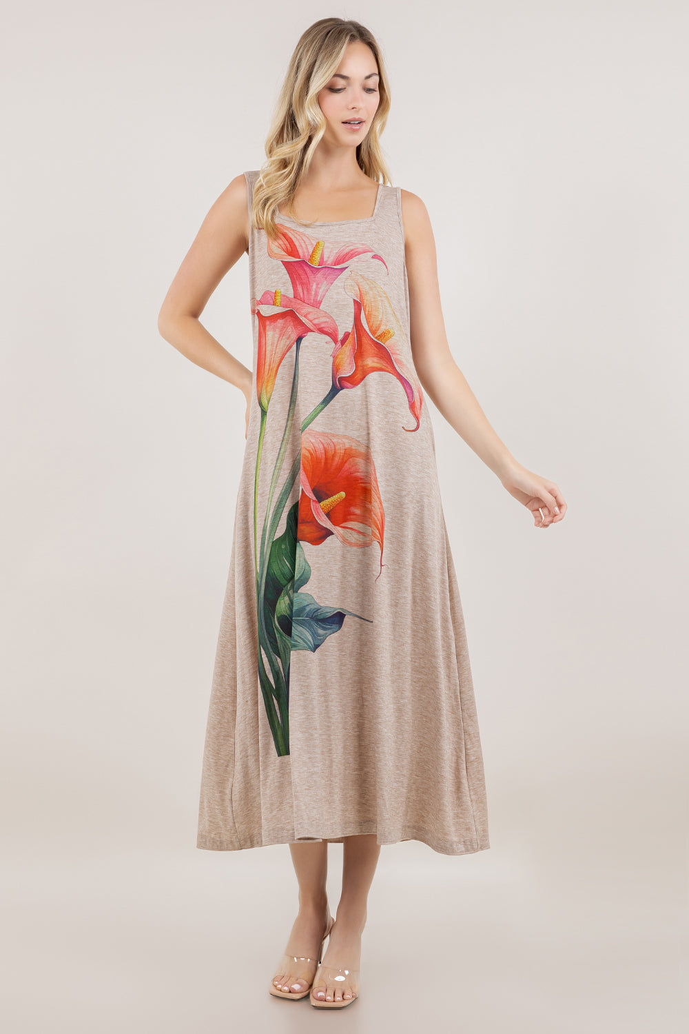S/LESS SQUARE NECK GODET MAXI DRESS D4030-SBLM-LILIES