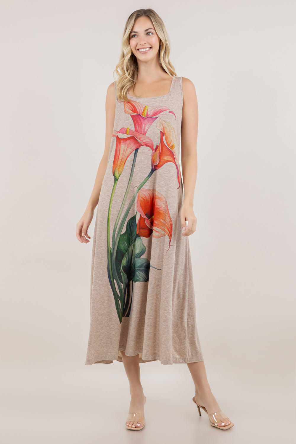 S/LESS SQUARE NECK GODET MAXI DRESS D4030-SBLM-LILIES