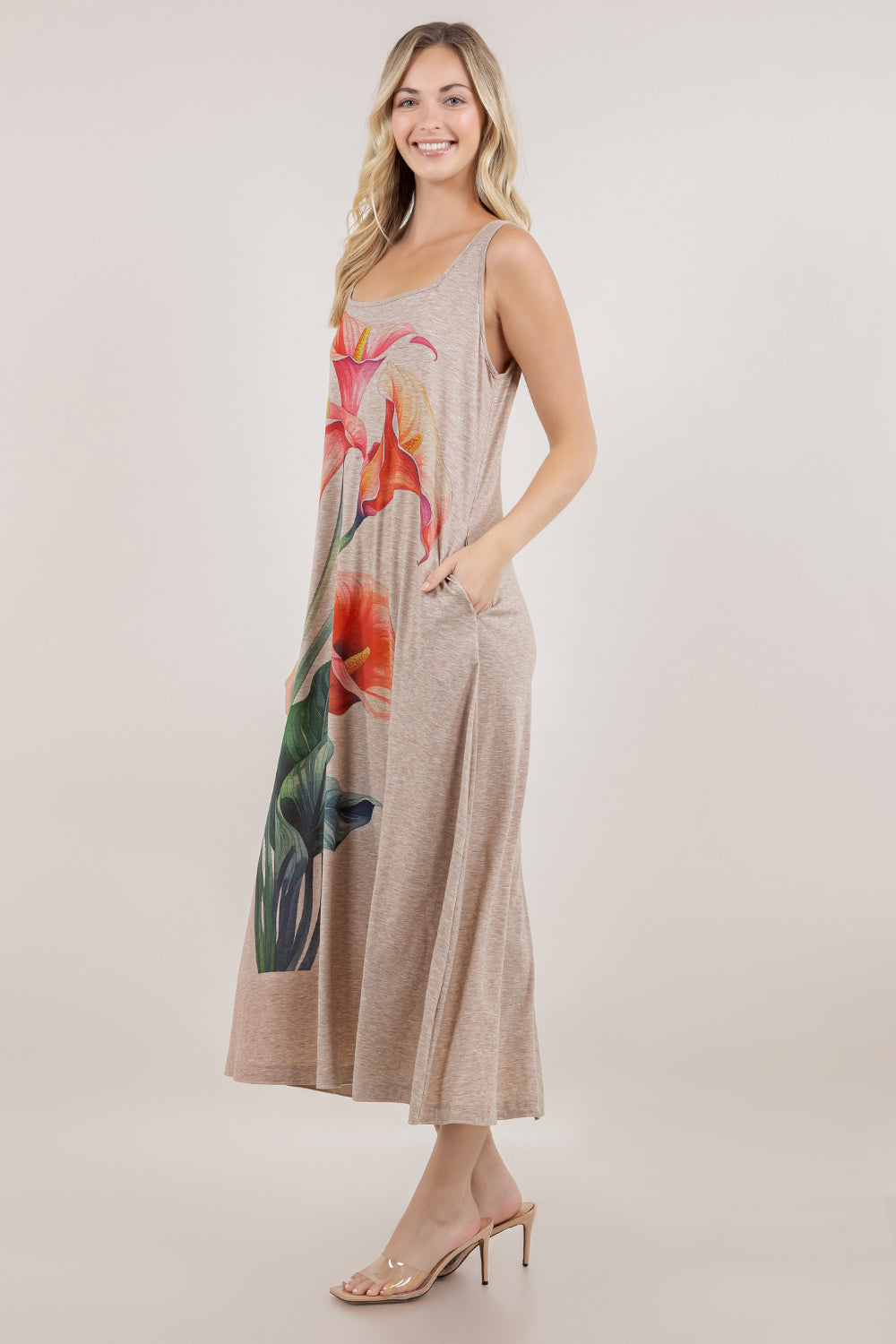 S/LESS SQUARE NECK GODET MAXI DRESS D4030-SBLM-LILIES