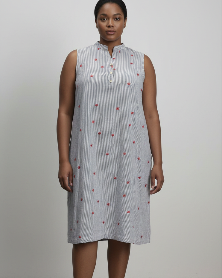 Sleeveless Henley Shift Dress