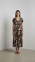 S/SLV PLEATED V NECK MERMAID DRESS D4068-1952