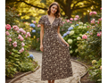 S/SLV FLUTTER V NECK MIDI DRESS D4070-A79391