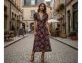 S/SLV PLEATED V NECK MIDI DRESS D4071-88467