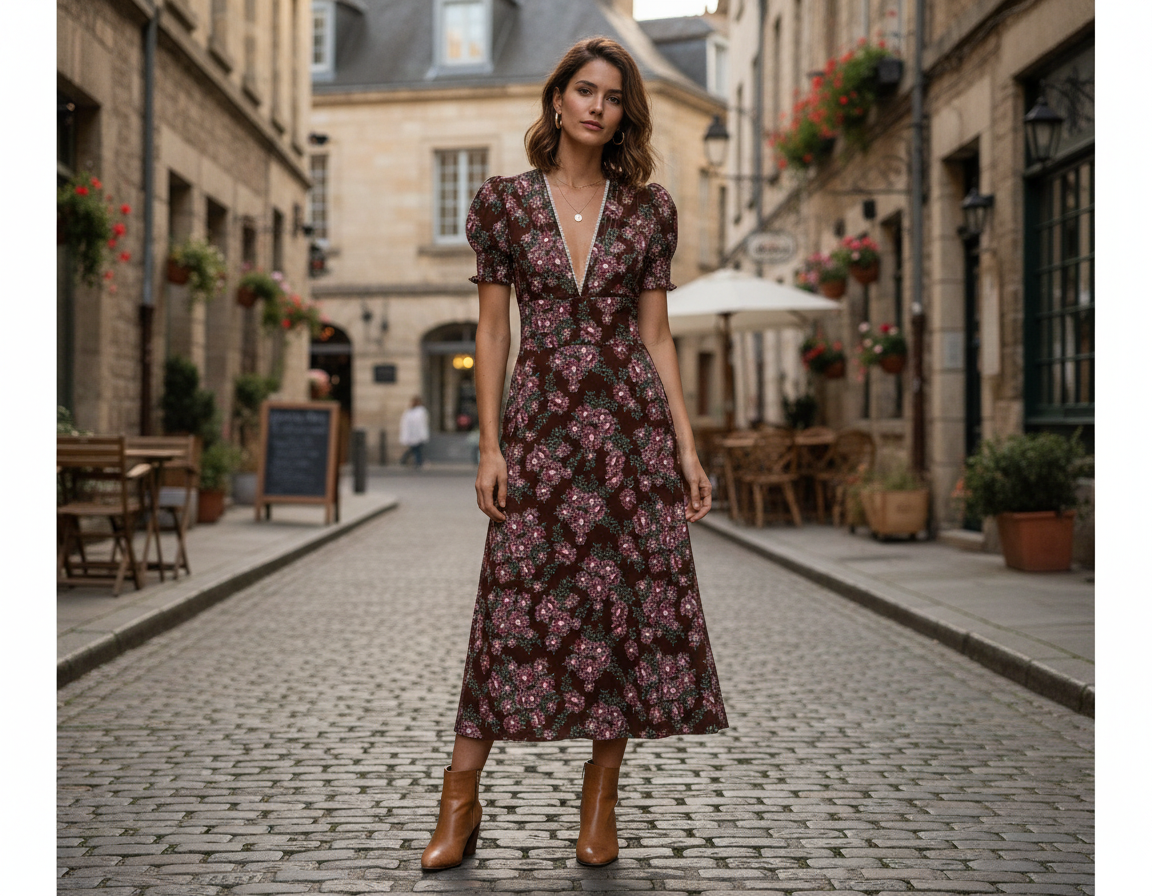 S/SLV PLEATED V NECK MIDI DRESS D4071-88467