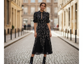 S/SLV KEYHOLE COLLAR MIDI DRESS D4072-A4704
