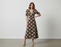 S/SLV V NECK GODET MIDI DRESS D4074-A7786