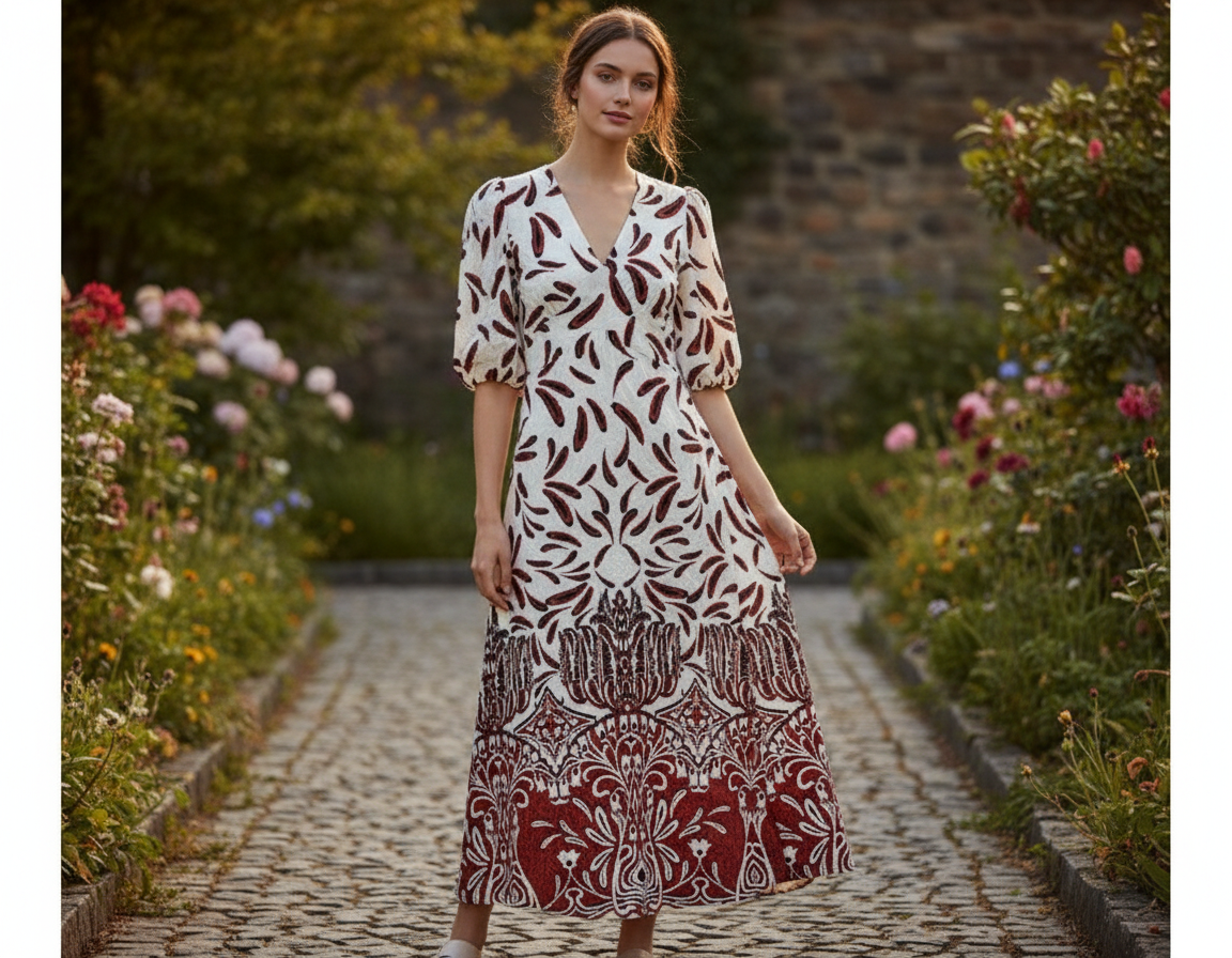 S/SLV WAIST YOKE MIDI DRESS D4075-A1051