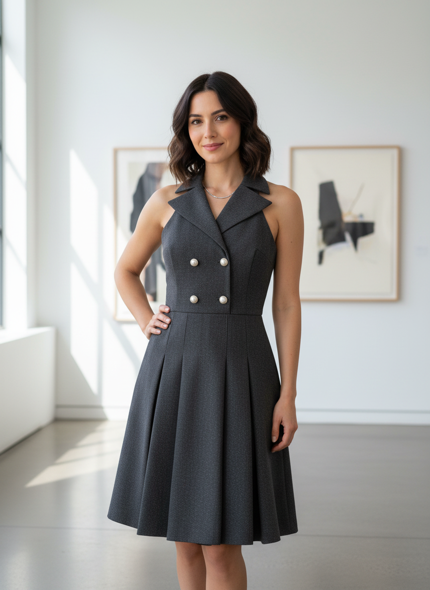 S/LESS NOTCHED COLLAR HALTER DRESS D4086-4298