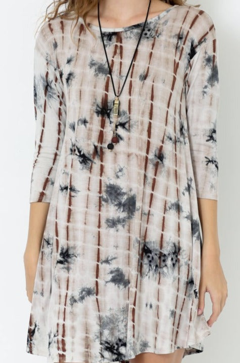 3/4 SLEEVE FLOWY DRESS INVERTED PLEAT AT THE BACK - D9011-F-3551