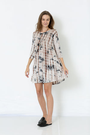 3/4 SLEEVE FLOWY DRESS INVERTED PLEAT AT THE BACK - D9011-F-3551