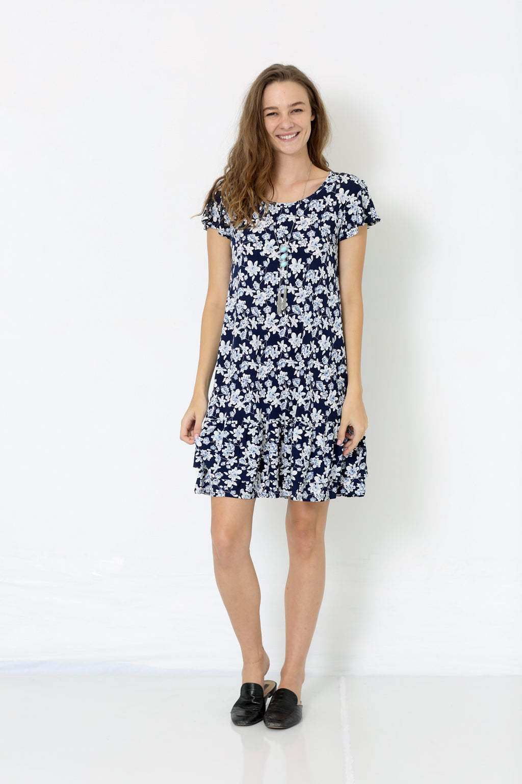 SHORT FLUTTER SLEEVE RUFFLE HEM DRESS - D9014-WB-18781-6
