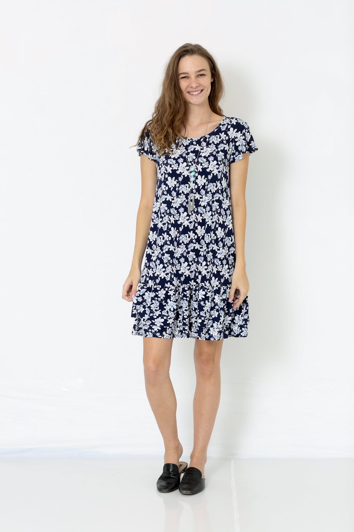 SHORT FLUTTER SLEEVE RUFFLE HEM DRESS - D9014-WB-18781-6