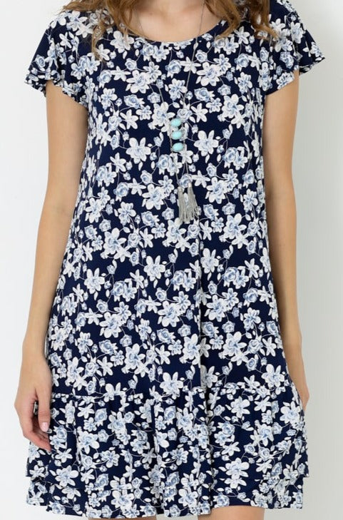 SHORT FLUTTER SLEEVE RUFFLE HEM DRESS - D9014-WB-18781-6