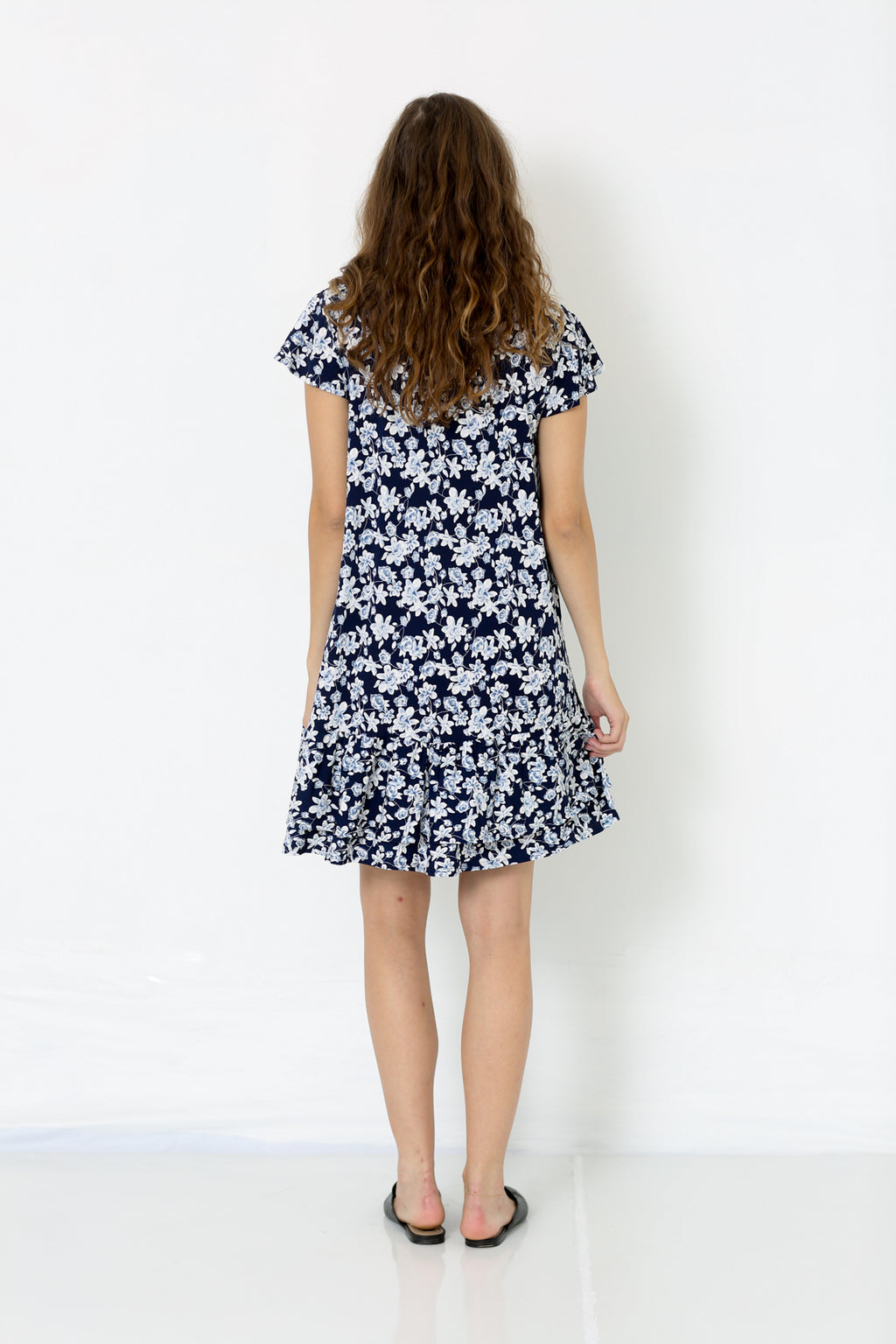 SHORT FLUTTER SLEEVE RUFFLE HEM DRESS - D9014-WB-18781-6