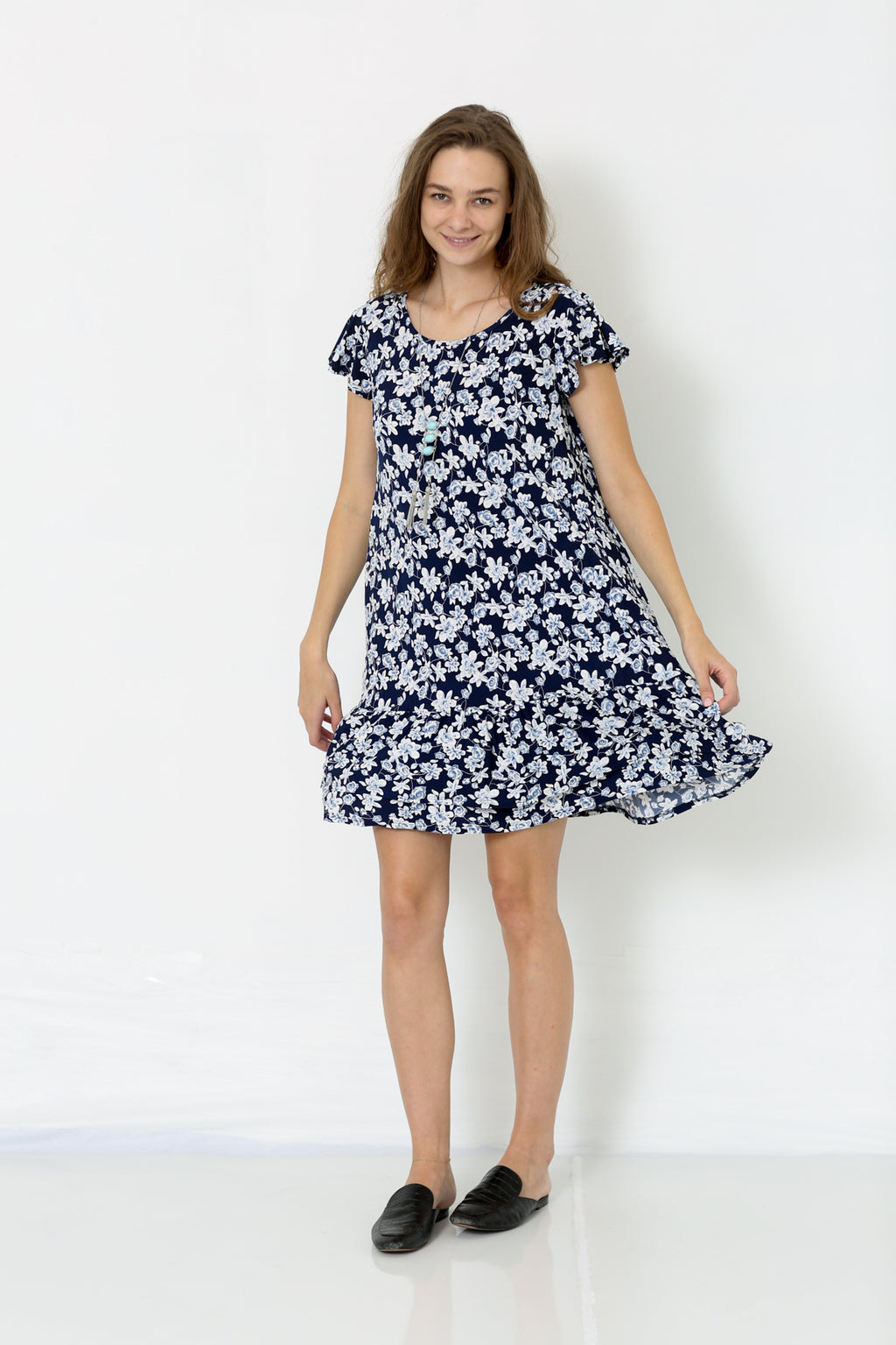 SHORT FLUTTER SLEEVE RUFFLE HEM DRESS - D9014-WB-18781-6