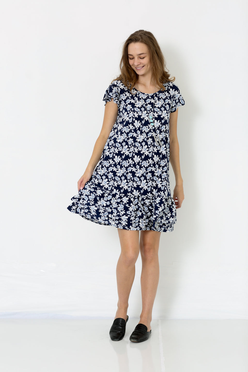 SHORT FLUTTER SLEEVE RUFFLE HEM DRESS - D9014-WB-18781-6