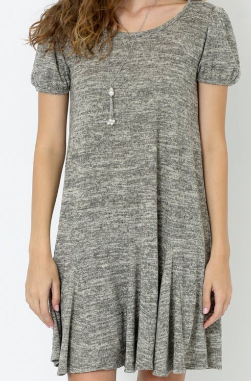 SS PUFF SCOOP NECK GODET DRESS - D9017